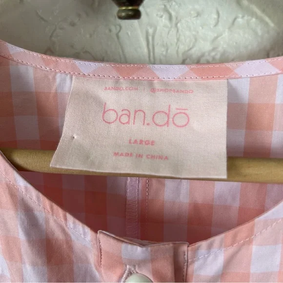 ban.do Pink Gingham Romper with Pearl Button Detail - Picture 3 of 6